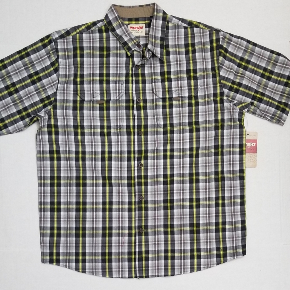 Wrangler Men Large Gray Plaid Button Down Shirt - Picture 1 of 5